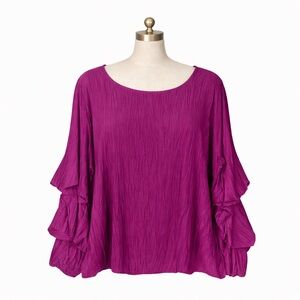 Alfani Dark Fuschia Purple Tiered Bubble Sleeve Women's Blouse (3X)